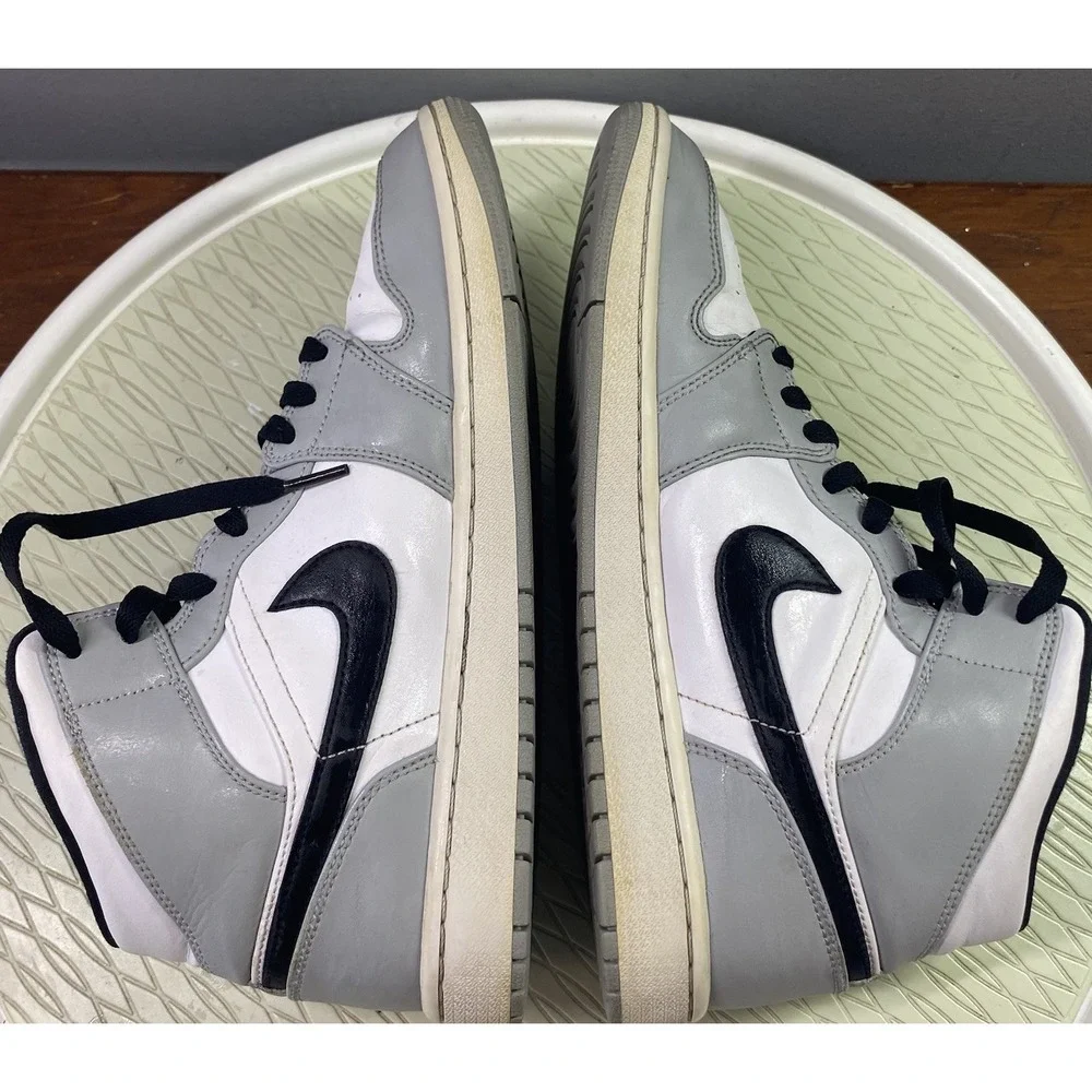 Air Jordan 1 Men's Mid Light Smoke Grey Leather High-top Sneakers Size 9‎